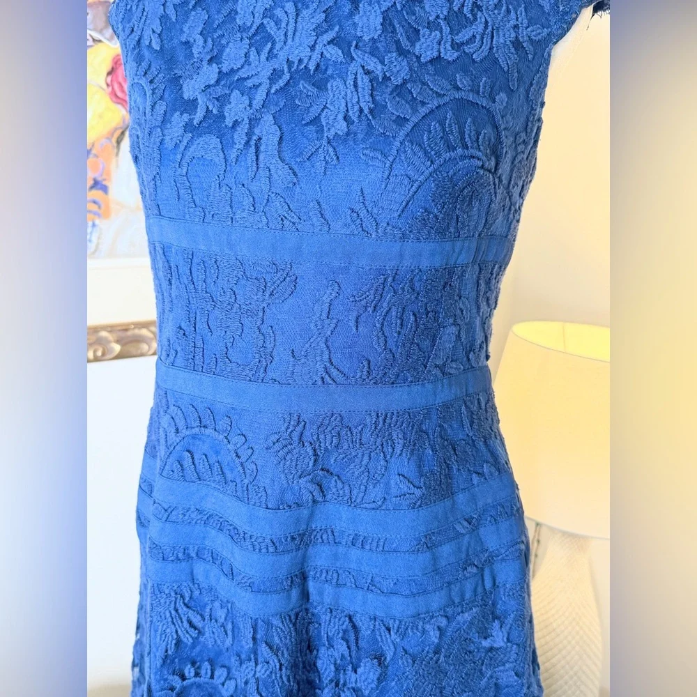 Adrianna Papell Blue Lace Fit & Flare Dress Size 8 Cocktail Party Wedding - Picture 8 of 16